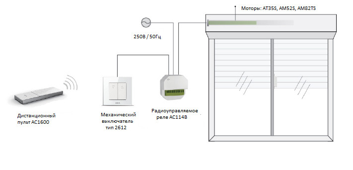 Схема включения реле управления шторами и жалюзи Схема включения реле 114В
